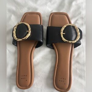 a new day Black and Tan Sandals with Gold Accent